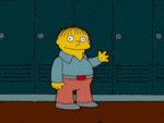 Ralph Wiggum des Simpsons nous salue en agitant sa main.