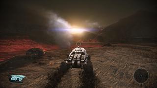 Le tank de transport, Mako, est sur une planète sulfureuse pleine d'activité volcanique. Le ciel est plein de cendres et les crevasses autour de la route sont peintes d'une lueur rouge.