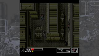 Une capture de Metal Gear en 8-bit, où notre personnage tente d'éviter de se faire repérer par un ennemi en contournant des caisses.